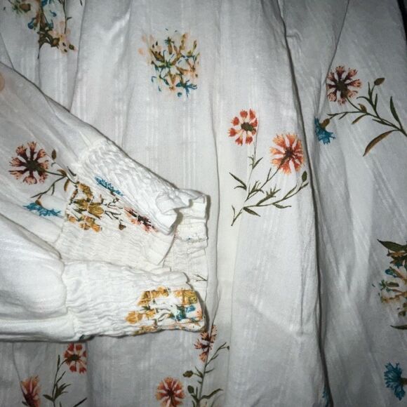 Ana A New‎ Approach Crop Blouse Top Sz L Wild Flowers 100% Cotton LS Nature EUC - Picture 1 of 8